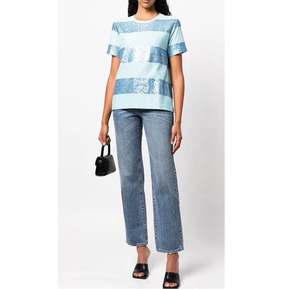 NWT Cynthia Rowley Striped Sequin Tee in Blue Combo - Picture 4 of 15
